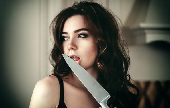 Картинка девушка, язычок, нож, губки, зубки, Anastasia Lis