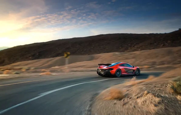 Картинка McLaren, Hypercar, Race, Valley, Orange, Volcano, Sunset, Death