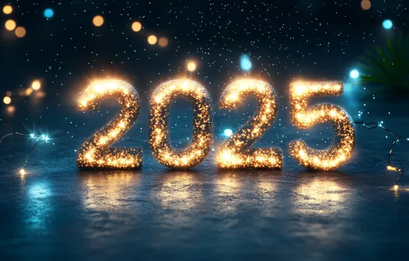 Цифры, Новый год, дата, 2025, ИИ-арт, нейросеть, Новый 2025 год