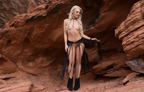 Girl, sexy, legs, boobs, nude, blonde, boots, shaved