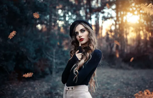 Листья, макияж, губки, Alessandro Di Cicco, The woods, Andrea Claudia Marchetti