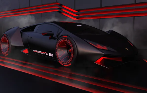 Авто, Lamborghini, Неон, Машина, Суперкар, Рендеринг, Huracan, Lamborghini Huracan