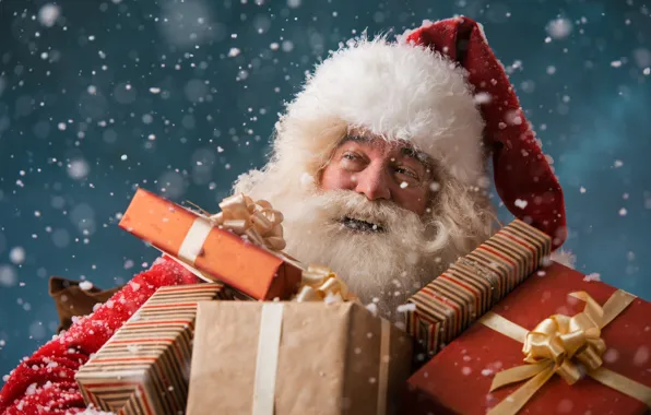 Картинка зима, снег, Новый Год, Рождество, подарки, Санта Клаус, happy, Дед Мороз