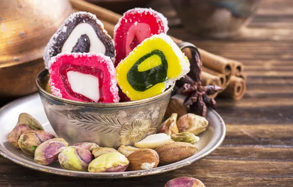 Орехи, корица, nuts, мармелад, sweets