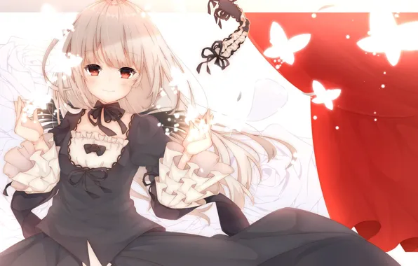 Взгляд, девушка, бабочки, rozen maiden, suigintou