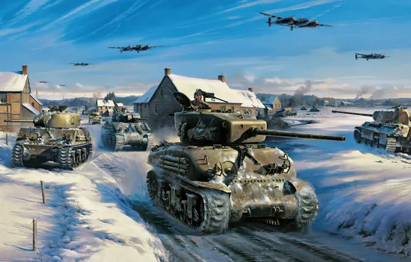 Картинка war, art, tank, ww2, sherman