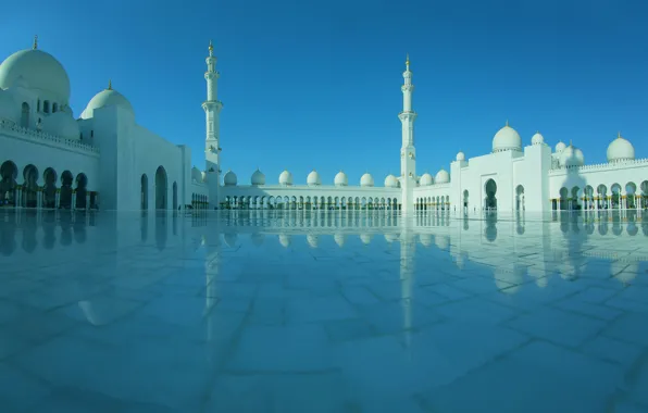 Картинка архитектура, ОАЭ, Абу-Даби, минарет, мечеть шейха Зайда