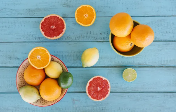 Картинка лимон, апельсин, lemon, фрукты, wood, ломтики, грейпфрут, fruit