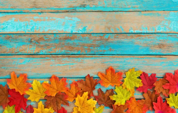 Осень, листья, фон, дерево, colorful, vintage, wood, background
