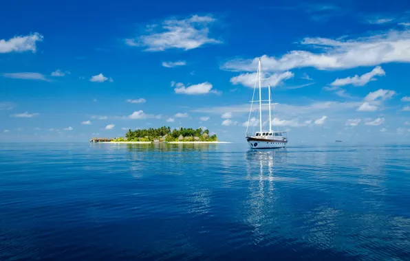 Море, корабль, остров, Мальдивы