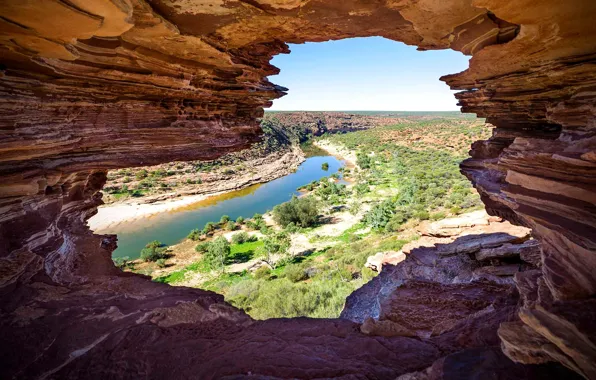 Картинка река, скалы, Австралия, Национальный парк Калбарри