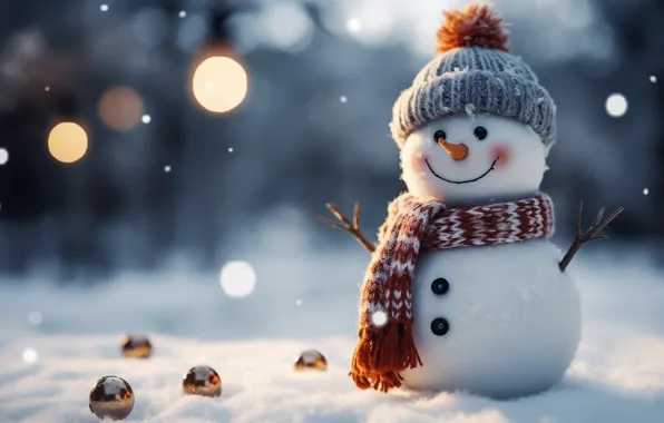 Зима, снег, Новый Год, Рождество, снеговик, happy, Christmas, night
