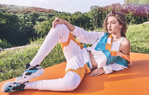 Девушка, поза, спорт, модель, Reebok, Gigi Hadid