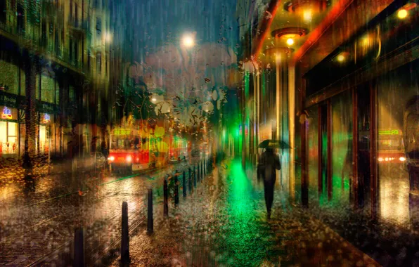 Ночь, дождь, Прага, трамвай