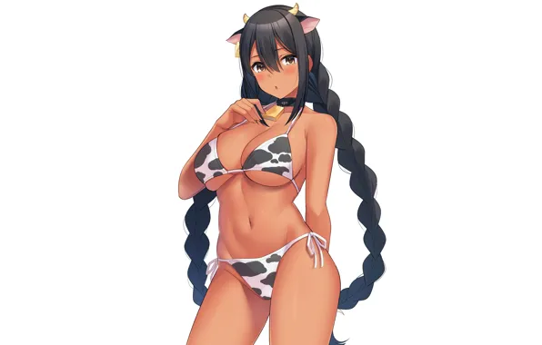 Girl, sexy, cleavage, long hair, brown eyes, boobs, anime, beautiful