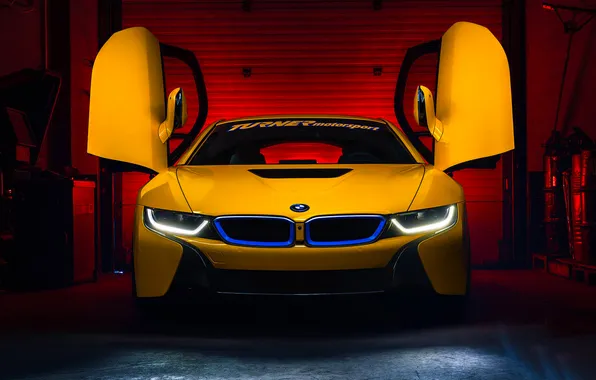 Картинка BMW, Dark, Car, Front, Yellow, Motorsport, Wheels, Garage