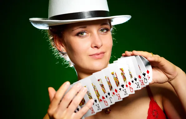 Sexy, hat, look, shuffling cards