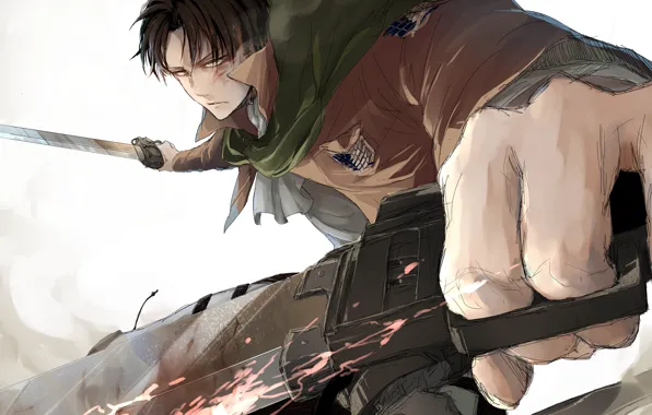 Взгляд, аниме, арт, парень, вторжение гигантов, атака титанов, Shingeki no Kyojin, Леви
