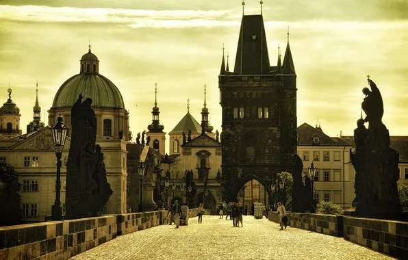Картинка люди, дома, Прага, Чехия, Карлов мост