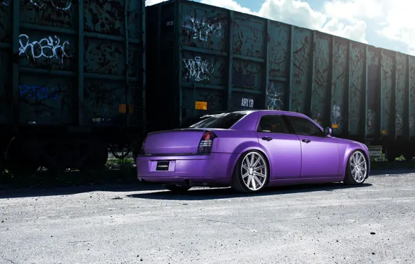 Картинка Chrysler, wheels, tuning, 300, vossen, purple, rearside