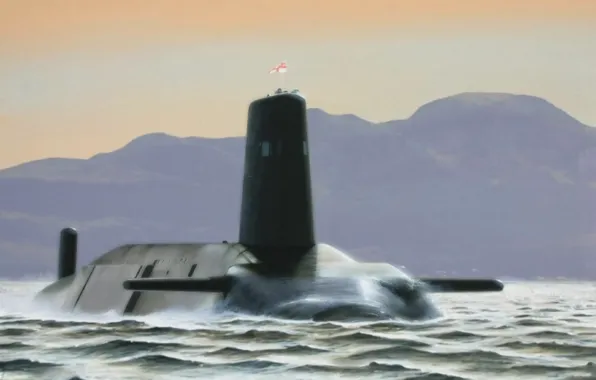 Art, painting, drawing, submarine, HMS Vanguard in the Gareloch