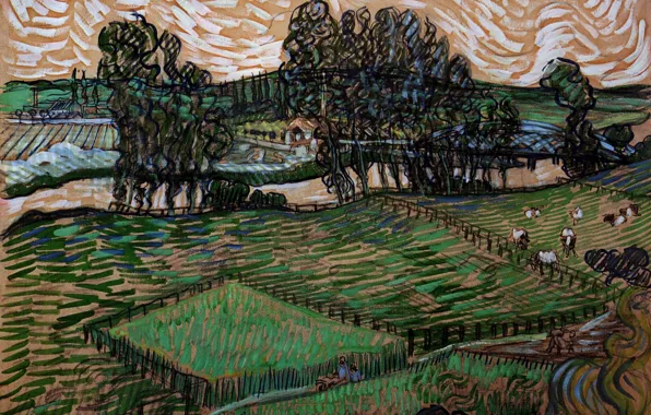 Landscape, Vincent van Gogh, with Bridge across, the Oise