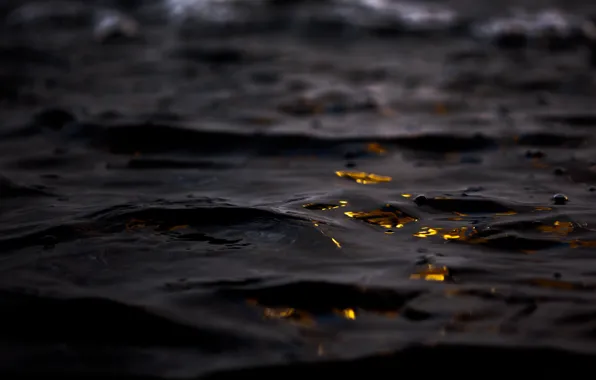 Dark, waves, gold, black, liquid, dark background, Ross Sokolovski