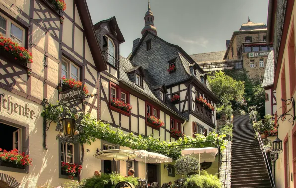 Картинка улица, Германия, архитектура, Germany, Рейнланд-Пфальц, Байльштайн, маленький городок, Beilstein in Rhineland-Palatinate