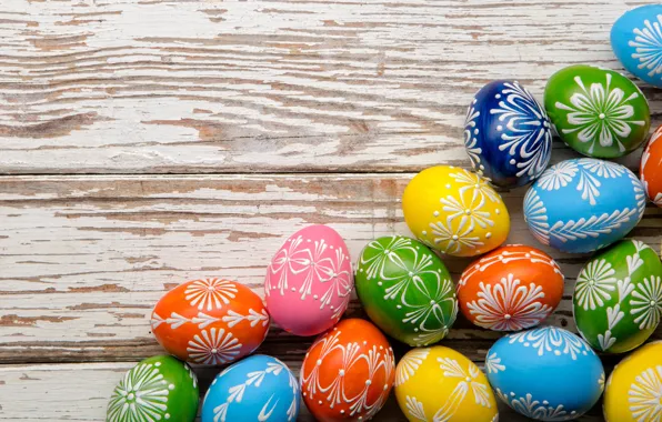 Картинка colorful, wood, Easter, Пасха, happy, яйца крашеные, spring, holiday