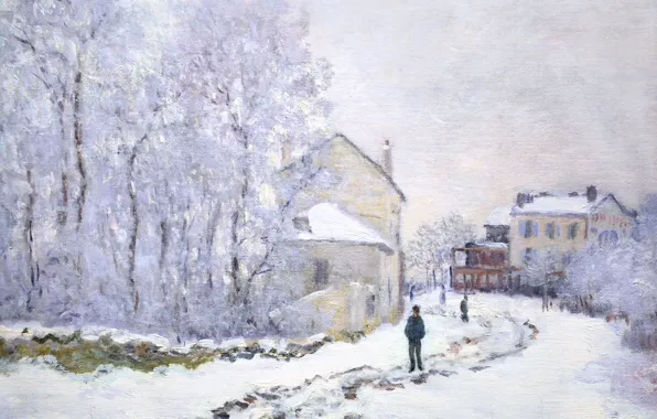 Картина, городской пейзаж, Клод Моне, Снег в Аржантёе