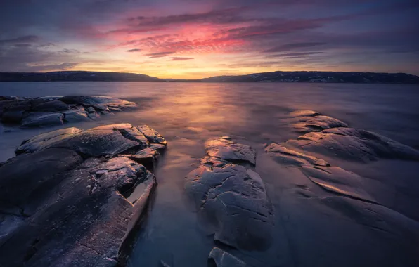Небо, закат, озеро, вечер, Норвегия, Norway, Ole Henrik Skjelstad