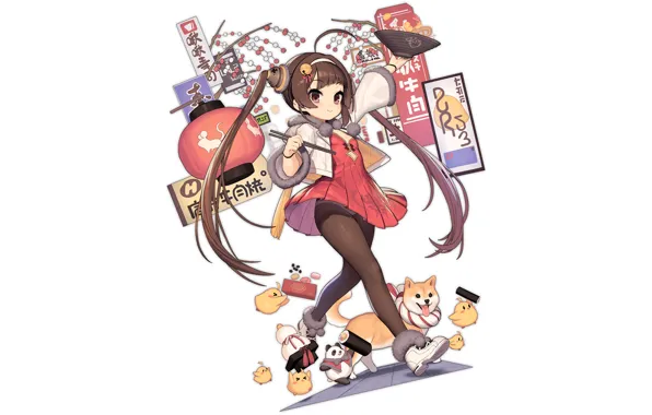 Girl, sexy, panties, long hair, dress, brown hair, anime, beautiful