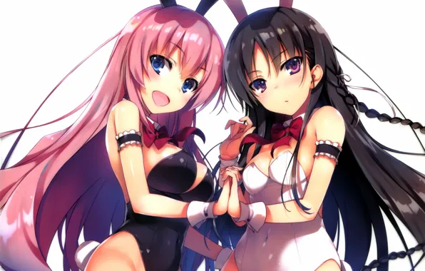 Sexy, cleavage, pink hair, long hair, girls, boobs, anime, blue eyes