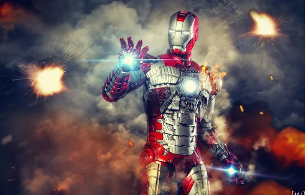 Картинка блики, костюм, Fire, железный человек, Iron Man