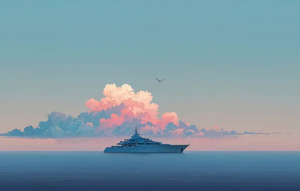 Картинка sky, ocean, blue, boat, cumulonimbus