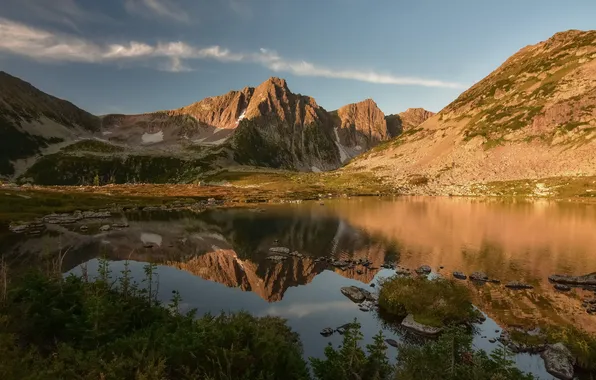 Mountains, lake, rocks, arid