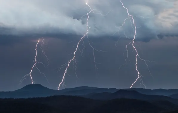 Storm, lightning, power, hills, cloudy, mother nature