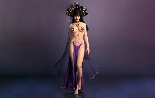 Girl, sexy, long hair, legs, nipples, boobs, beautiful, purple eyes