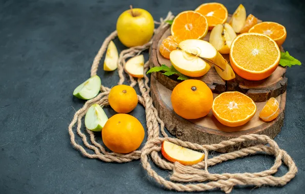 Яблоки, апельсины, веревка, фрукты, подставка, мандарины