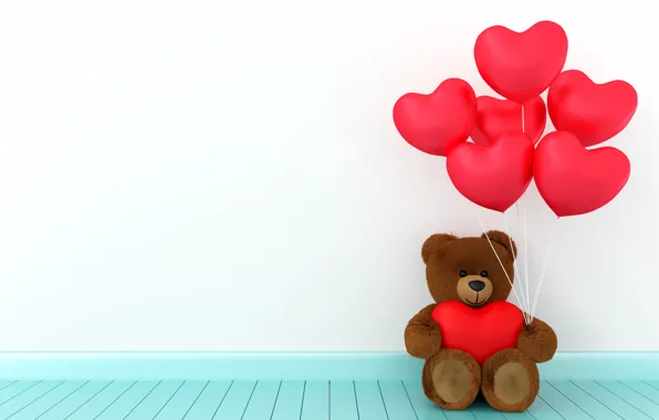 Картинка любовь, игрушка, сердце, мишка, сердечки, red, love, bear