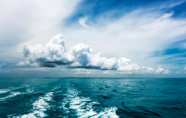 Картинка волны, вода, облака, тучи, природа, Океан, горизонт