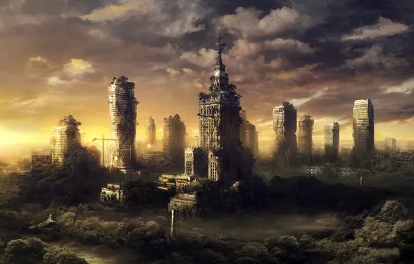 Картинка город, руины, постапокалипсис