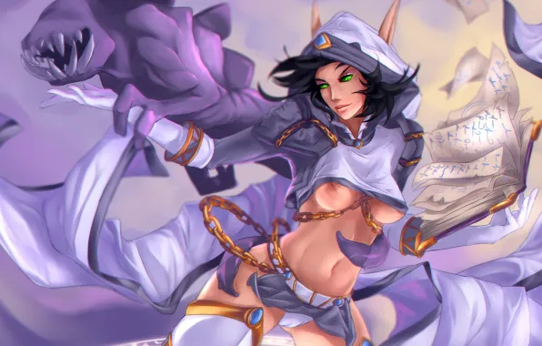 Магия, книга, WoW, World of Warcraft, эльфийка, цепи, Shadow Fiend