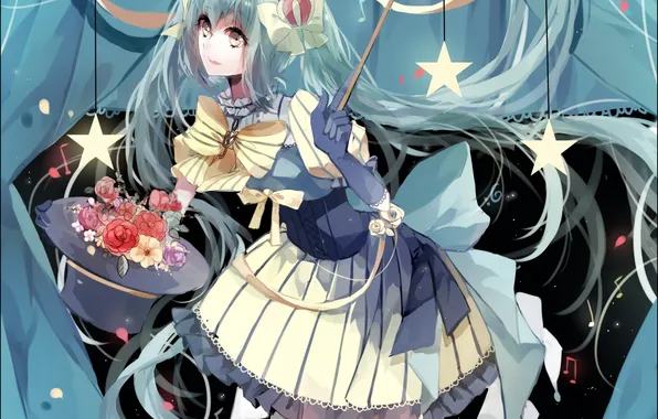 Картинка девушка, цветы, шляпа, аниме, арт, vocaloid, hatsune miku, atsumu