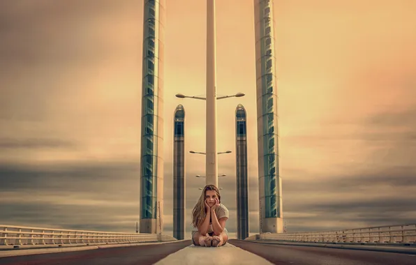 Картинка девушка, мост, фон