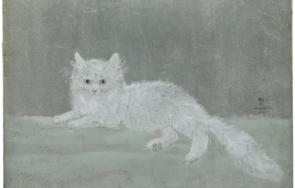 Бумага, перо, акварель, чернила, 1933, Tsuguharu Foujita, Белый кот