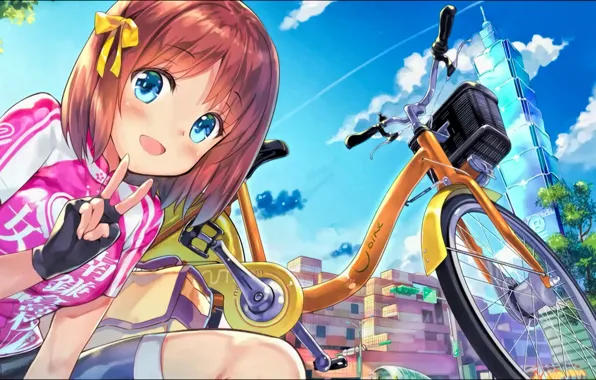 Girl, bike, anime, asian, manga, japanese, bishojo