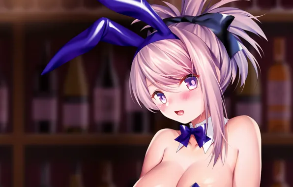 Girl, sexy, cleavage, pink hair, boobs, anime, beautiful, short hair