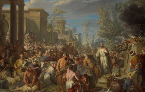 Дерево, масло, картина, Jacques Ignatius de Roore, Идолопоклонство Иеровоама