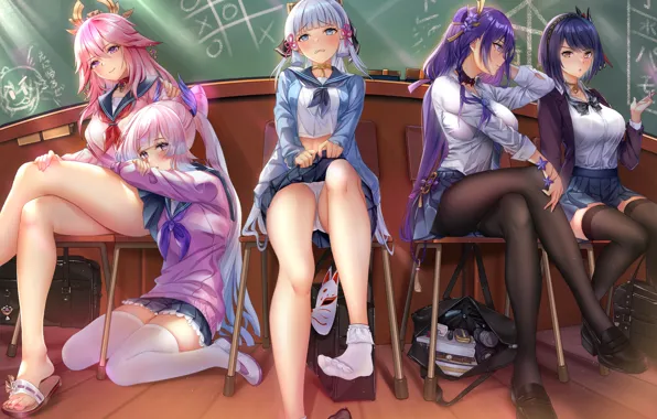 Genshin impact, raiden shogun, yae miko genshin impact, kamisato ayaka, sangonomiya kokomi, kujou sara
